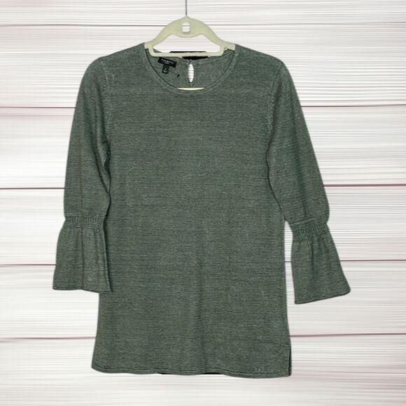 NWOT Talbots Linen Top Blouse Tunic Khaki Green 3/4 Bell Sleeve size S petite - Picture 1 of 10